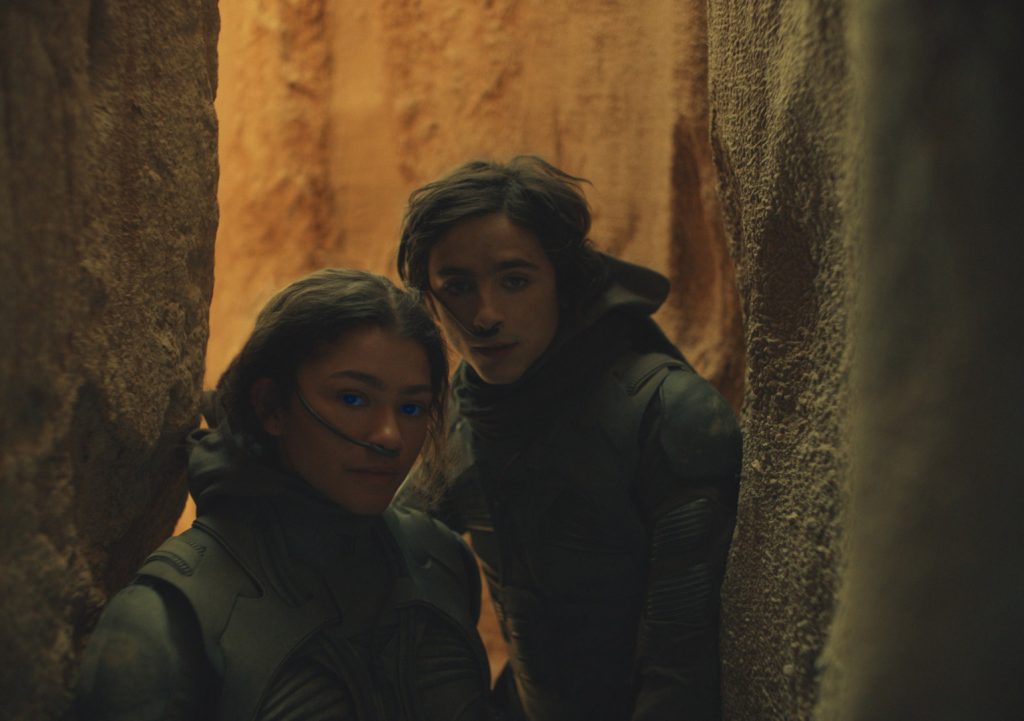 ZENDAYA as Chani and TIMOTHÉE CHALAMET as Paul Atreides in Warner Bros. Pictures’ and Legendary Pictures’ action adventure “DUNE"